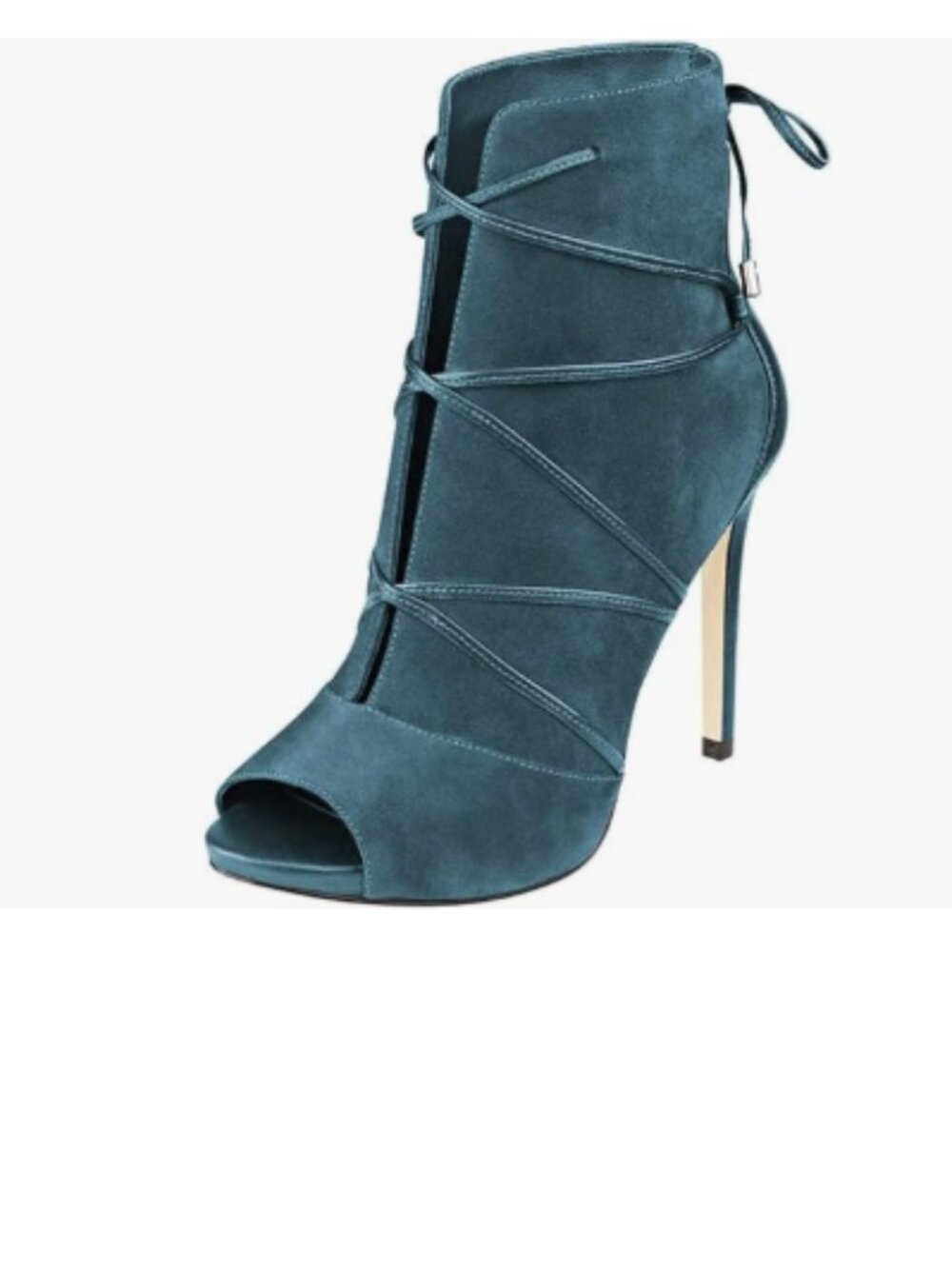 YDN Steel Blue Peep Toe Faux Suede Ankle Booties Platform High Heels Shoes